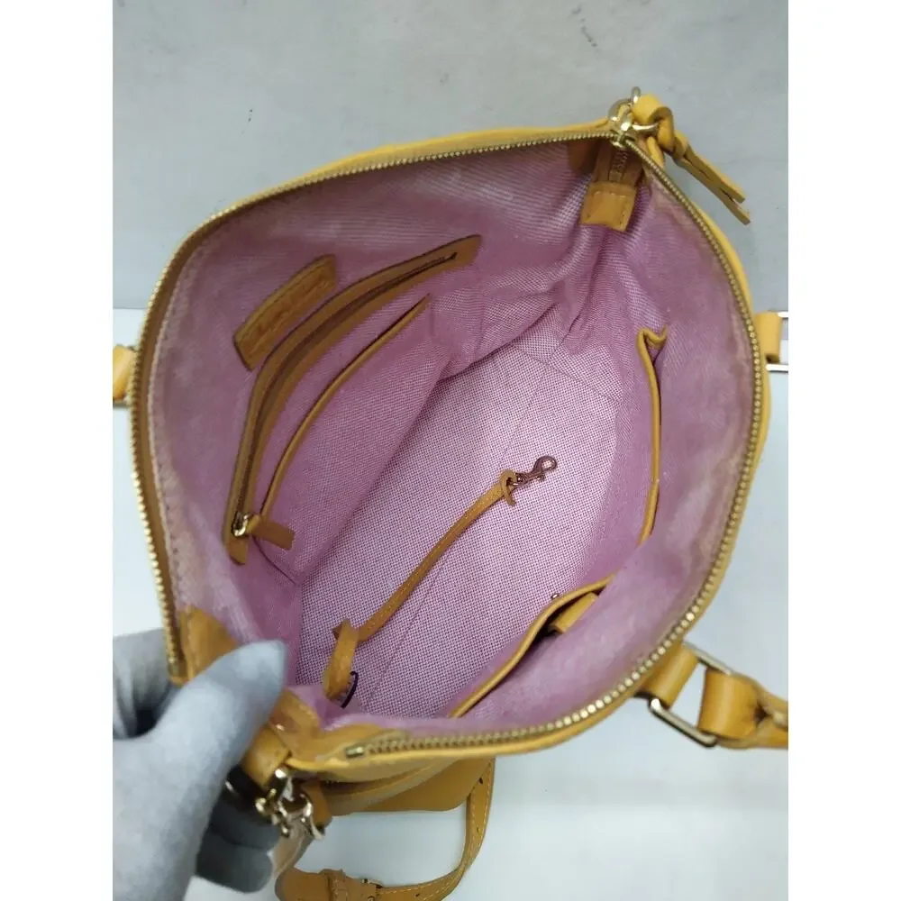 Dooney & Bourke Dillen Yellow Pebbled Leather Double Pocket Satchel Shoulder Bag